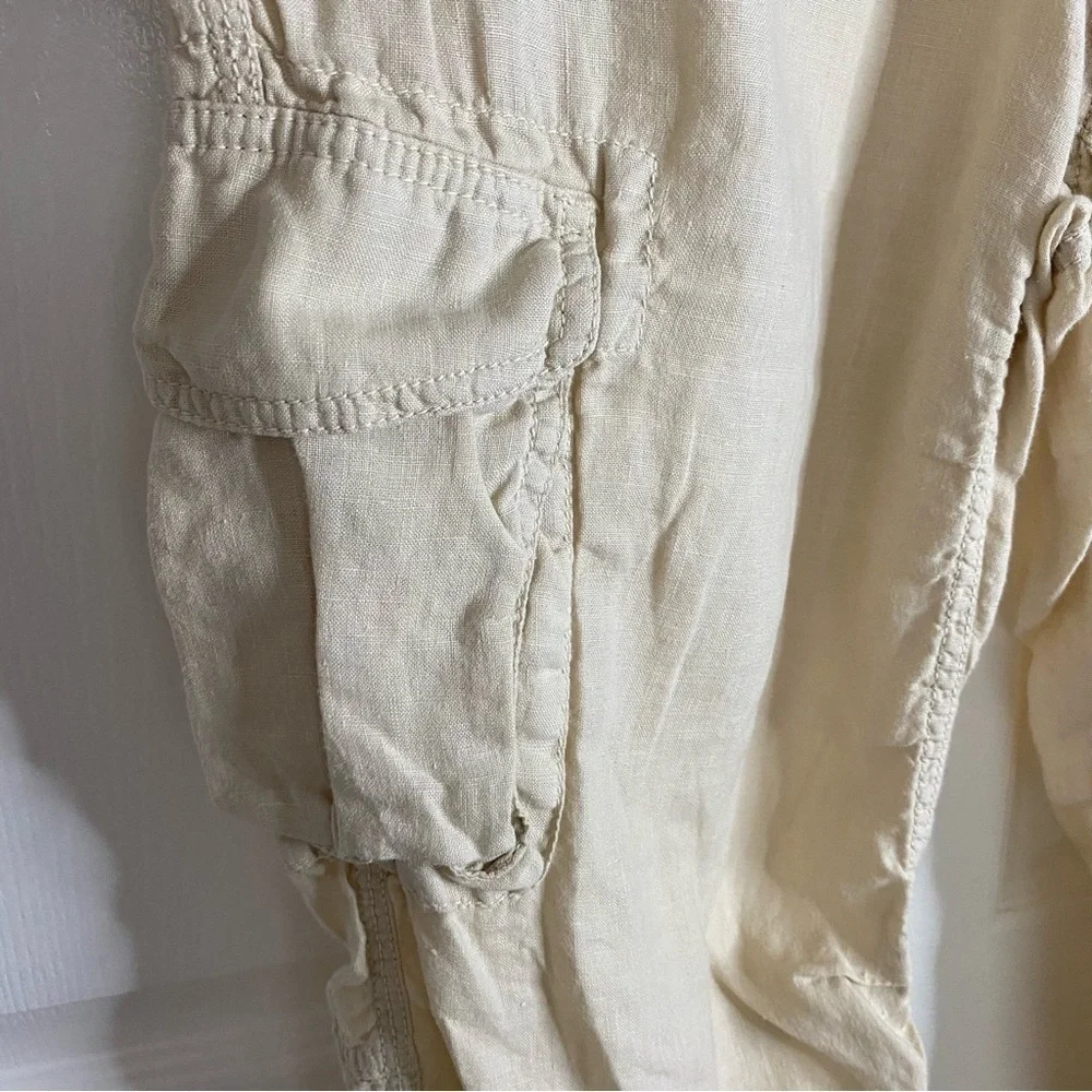 Banana Republic Sand Linen Cargo Pants Straight Leg Boho Adjustable Length size2